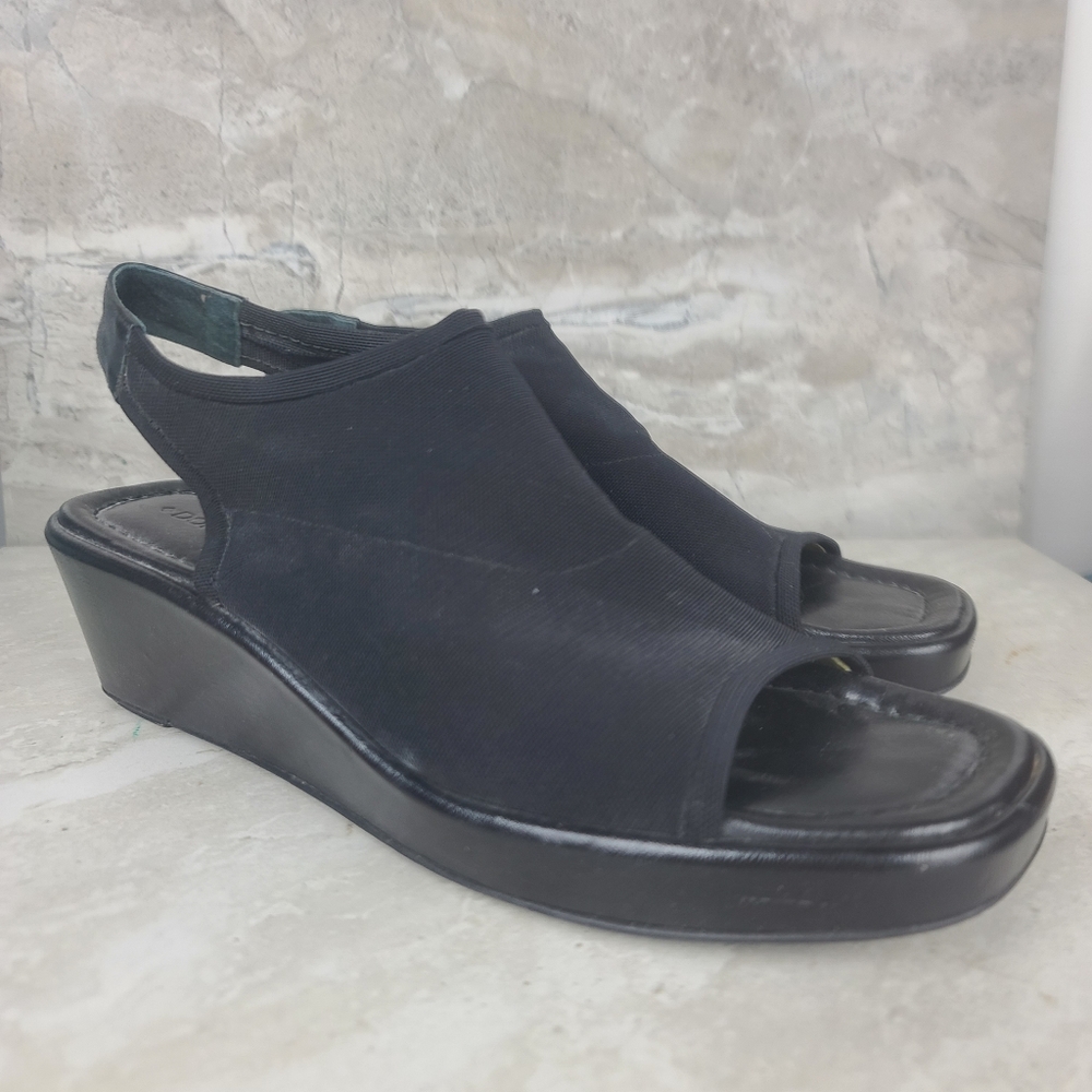 Vtg Donald J Pliner S4 CYNDIE Y2K Black Slinky Sling Back Wedge Sandals 39